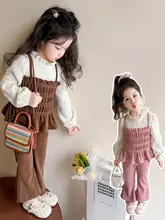 女児用シャツ風トップスとフレアパンツ【春のカジュアルファッション・デザイン性あり】（セットアップ対応）