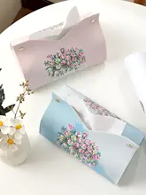 高級感ある皮革製油絵デザイン ティッシュボックス【軽食風・リビング・車用】