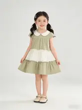 ワンピース キッズ ガールズ ティアード バイカラー 無地 ガーリー おしゃれ 春夏
