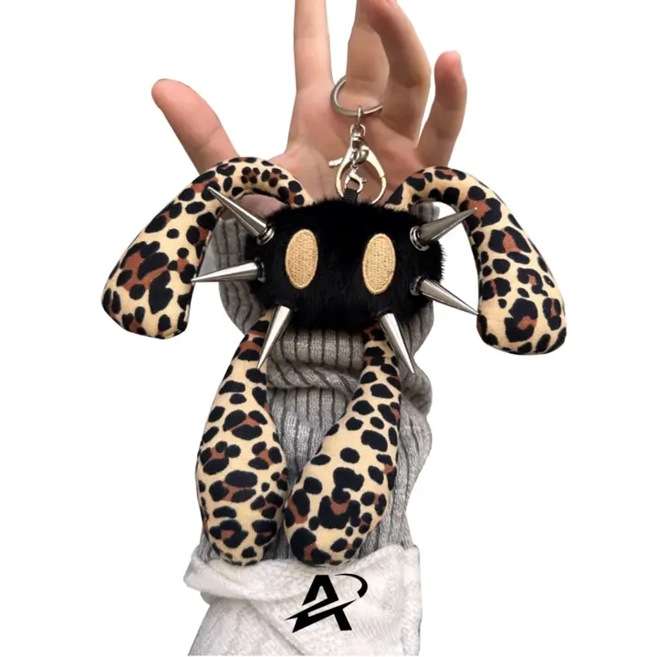 オリジナルデザイン 四耳ウサギレオパード柄ぬいぐるみキーホルダー