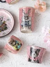 手作り陶器の動物デザイン 大容量マグカップ【コーヒーカップ・トレイ付き】