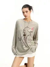 長袖Tシャツ レディース リヨセル 手描きポニー 薄手 ルーズ 夏 UVカットトップス 紫外線対策「BIGGOLD」