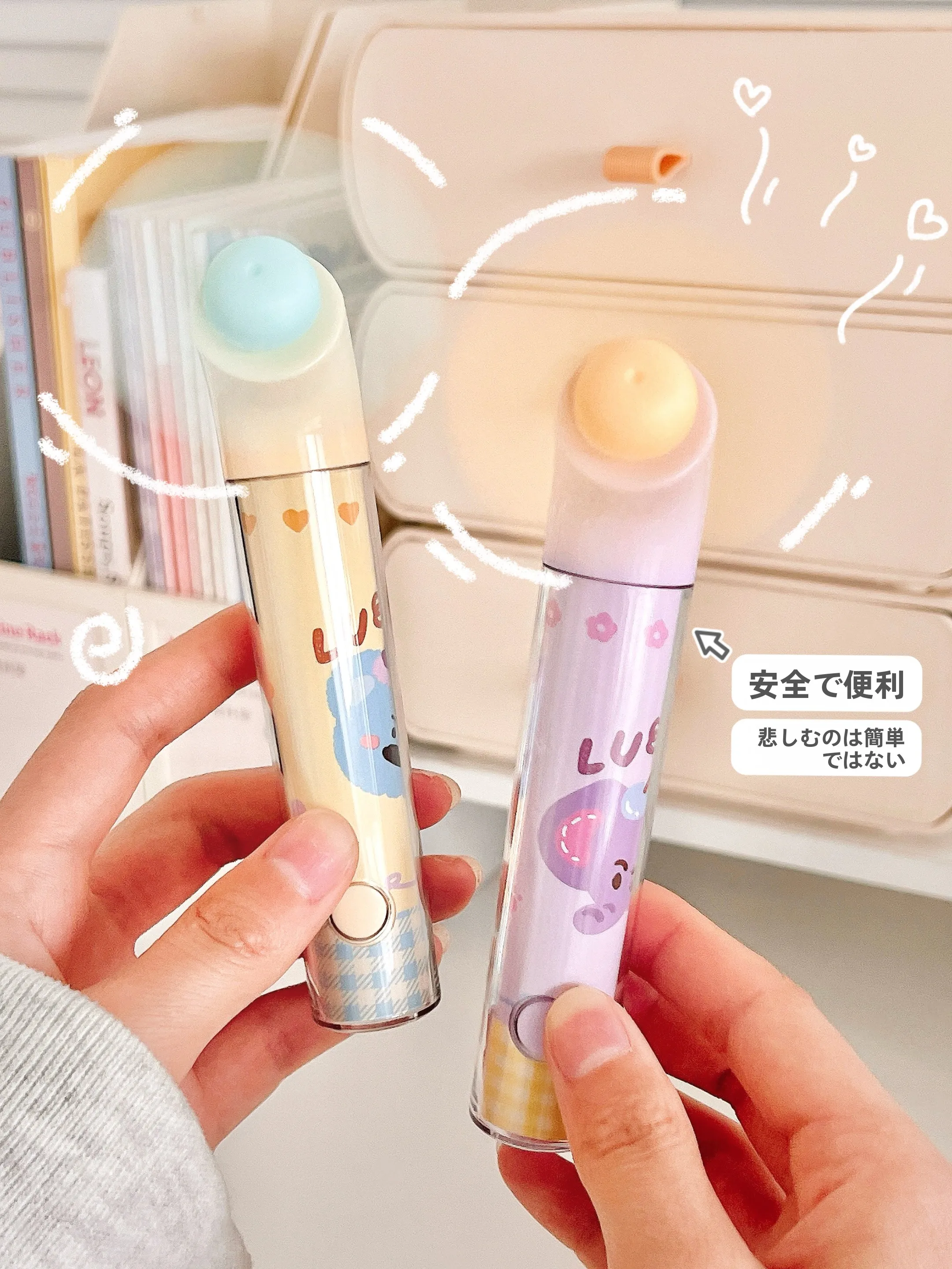 かわいいキャラクター ハンドヘルドファン：子供用・安全シリコン羽根で手を傷めないデスク周り便利グッズ