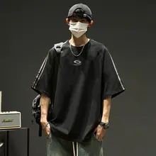 夏用 メンズ 半袖Tシャツ【オーバーサイズ・サイドストライプデザイン・フィット】