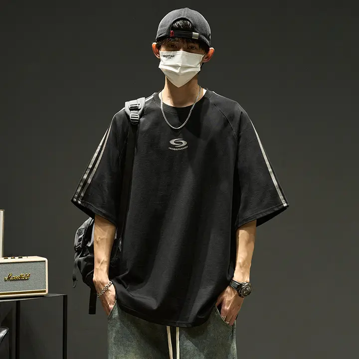夏用 メンズ 半袖Tシャツ【オーバーサイズ・サイドストライプデザイン・フィット】