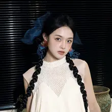 レトロな港風のカラーブロック網目イヤリング【女性用・高級感あるデザイン・結婚式やパーティーに最適】