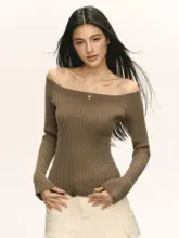 アメリカンスタイルのレトロニットトップス【春用・フィット・女性用】