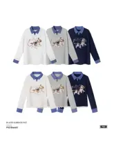 可愛いビグル犬チェック柄 カップル用長袖Tシャツ【男女兼用・トレンドデザイン】【セットアップ対応】