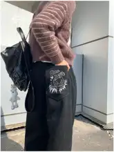 AIR TRAIN スカルデビル裏起毛デニムパンツ【冬用・ウエストゴム・サブカルチャーデザイン】