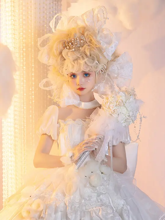 髪飾り ヘアアクセサリー 純白 六芒星 ロリータ 花嫁 ブライダル ハンドメイド 大きめリボン オリジナル