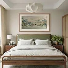 新中式千里江山図 手描き油絵【茶室・リビングの装飾に最適・寝室用】