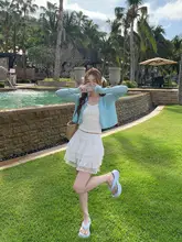白色レースミニスカート【ドット柄・夏用・ひざ上丈・小柄向け】