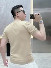 ストライプデザインのアイスシルク短袖Tシャツ【ファッション・アクティブフィット・通気性】