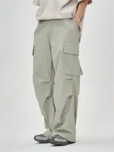 URBAN LOST 24SS アウトドア用 3M吸湿速乾 褶皺 ワイドフィット パラシュートパンツ【フィット・ストレート・カジュアル】