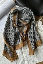 黒茶色のストライプデザイン 真絲ロングスカーフ【百パーセント絹・高級ファッション小物・バンド付き】