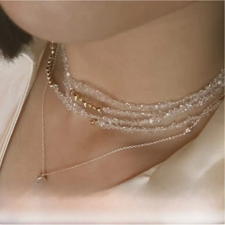 油絵風テクスチャーのクリスタルネックレス【夏用・重ね付け対応】