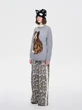 犬柄デザインセーター【ラウンドネック・フェイクミンク・ウール・長袖・暖かい】