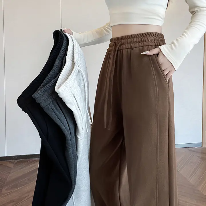 高級感がありスタイルを引き立てる！秋用カフェ色ワイドパンツ【スタイル・極上の柔らかさ】（セットアップ対応）