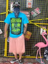 夏用 メンズ 半袖Tシャツ【コットン100%・フィット・淡いブルー】