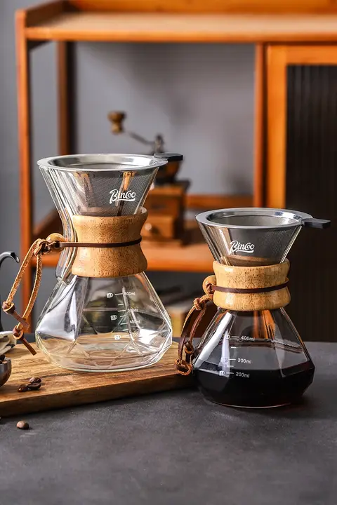ハンドドリップコーヒーポット 家庭用 コーヒーシェア用 ガラス製 コーヒー器具 ステンレスフィルター