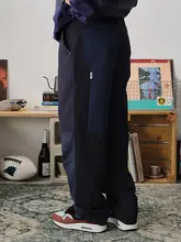 刺繍入り切り替えデザインのワイドストレートパンツ【カジュアル・アメリカンレトロ・作業用】