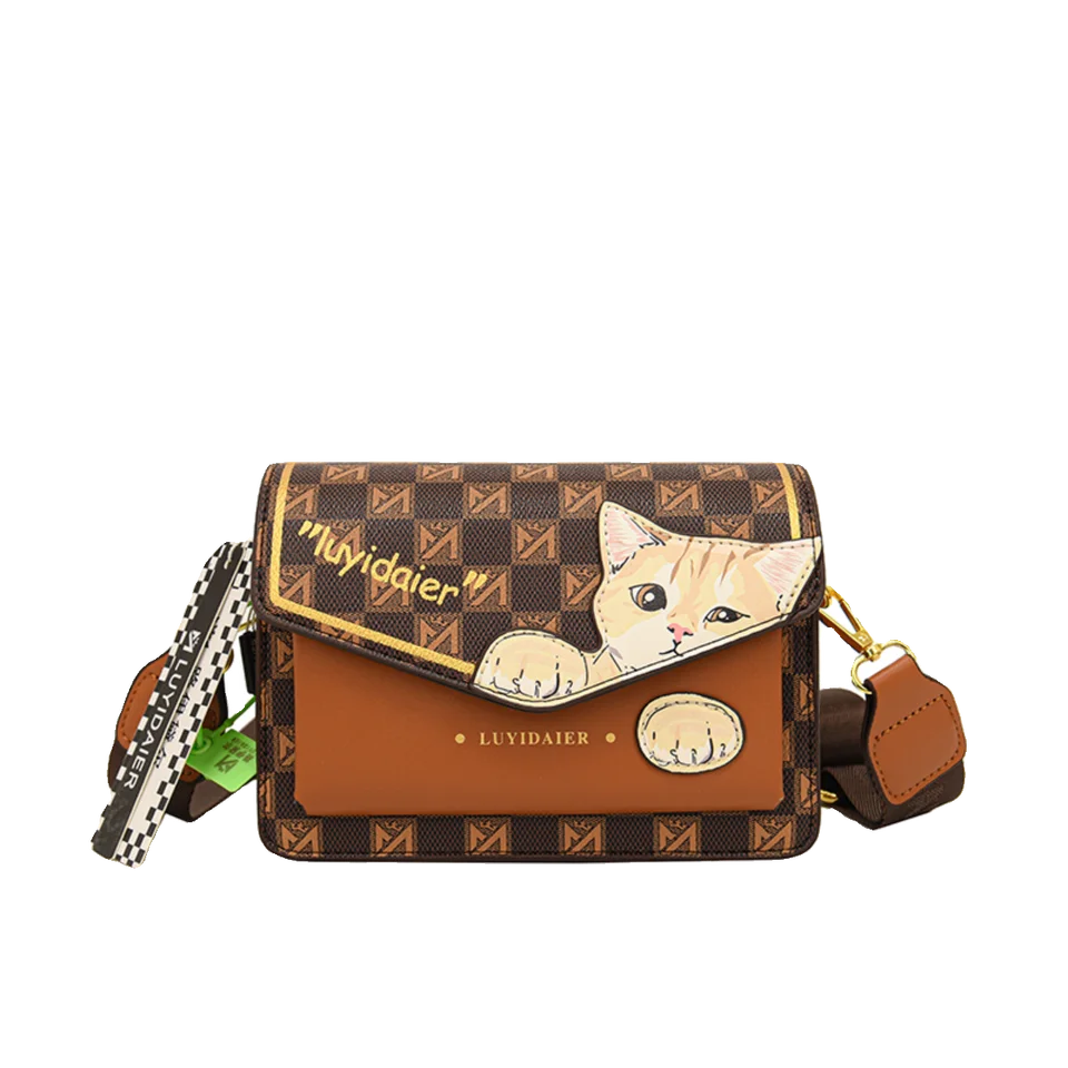 おしゃれな印刷猫デザインのショルダーバッグ【女性用・小型・斜め掛け可】