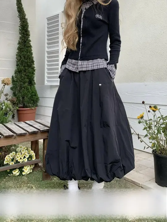 アメリカンレトロ印花のAライン雲朵半身スカート【中長丈・フレア】