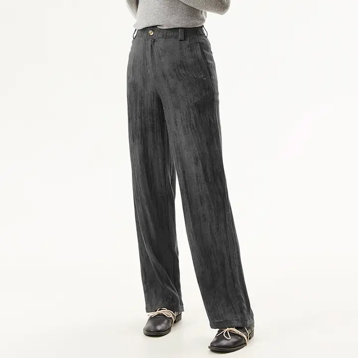 ウエストゴムのロングワイドパンツ【フィット・スリム効果・女性用】（セットアップ対応）