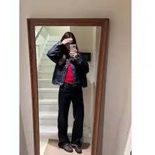 ピンジャックデザインのブルーデニムジャケット【春秋用・レトロスタイル・ショート丈】