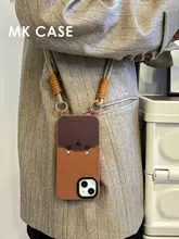 かわいいクマデザインのiPhone用ソフトケース【ブラウン・ストラップ付き・衝撃防止】