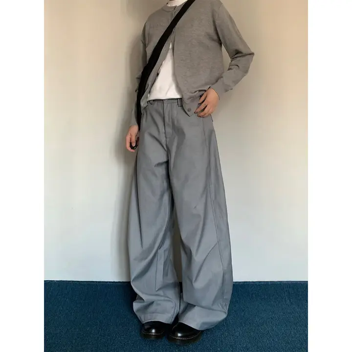 アメリカンヴィンテージデザインのカジュアルスーツパンツ【男女兼用・春秋用・高級グレー】（セットアップ対応）