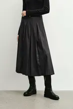高腰デザインのウエストスカート【厚手グレー・プリーツ仕立て・通勤向け】