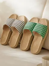 リネン製 レディース スリッパ【夏用・室内・厚底・フラットデザイン】