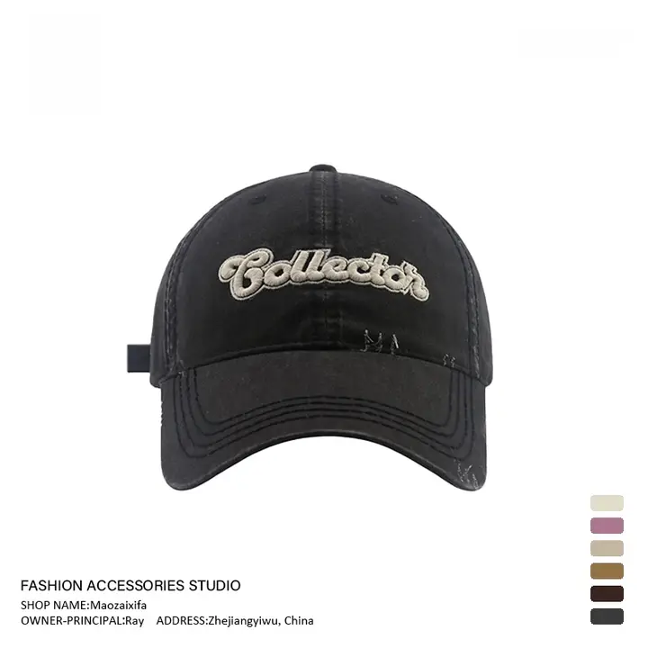 ユニセックス レトロ風 ダメージ加工ベースボールキャップ【刺繍・カジュアル・ワークスタイル】