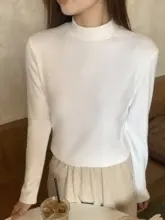 全棉長袖ハイネックTシャツ【リブニット・スリムフィット・白・黒】