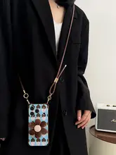 花柄デザインの斜め掛けレザーショルダーストラップ【調整可能・秋冬用・スマートフォン対応】（セットアップ対応）