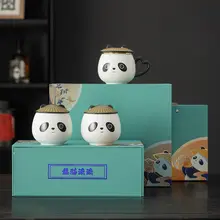 熊猫デザインの陶製茶葉缶【ギフト用・紅茶・緑茶・白茶・花茶対応・空の包装ボックス】