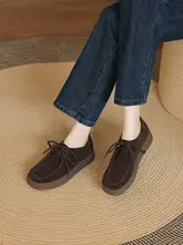 厚底ローファーシューズ【春用・カジュアル・ブラウン・粗いヒール】