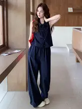 薄手デニム ノースリーブトップスとワイドパンツ【大人カジュアル・トレンドスタイル】（セットアップ対応）