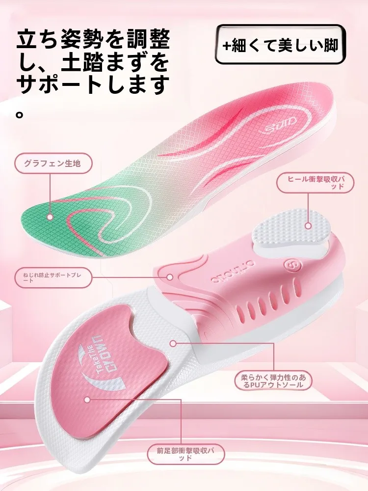 女性用アーチサポートインソール：扁平足対応の衝撃吸収と抗菌機能を実現