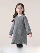 冬用 女児用 市松模様のコットンワンピース【かわいいデザイン・プリンセススタイル】（セットアップ対応）