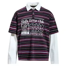 アメリカンレトロストライプの長袖Tシャツ【男女兼用・春用・カジュアル・ゆったりデザイン】（セットアップ対応）