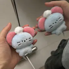 かわいい毛糸製のキーリングマウスチャーム【丸みを帯びたデザイン・ファー仕様】