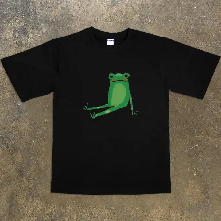 手描きカエルプリント半袖Tシャツ【アメリカンカジュアル・コットン・デザイン】