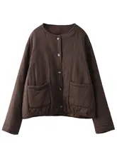 レトロデザインのコットン混合キルティングジャケット【女性用・ポケット付き・厚手・ボタン留め】