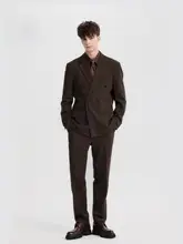 ストライプデザインのメンズブレザー【アウター・通勤用・ダブルブレスト】