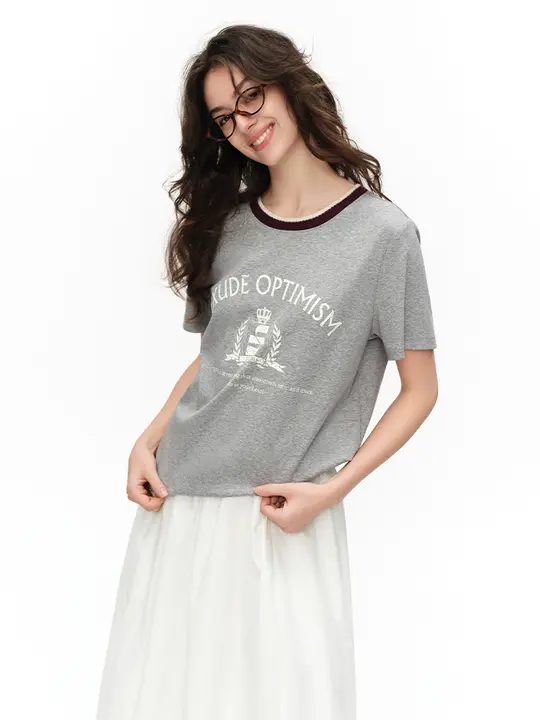 デザイン性のあるバイカラーリブクルーネックTシャツ【夏用・レディース・カジュアル】（セットアップ対応）