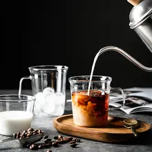 耐熱性のグラス コーヒーカップ【持ち手付き・シンプルデザイン・高硼珪酸ガラス製】
