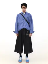 MRNEARLY 男性用 カジュアルデザイン ブルーチェック 長袖シャツ【ヴィンテージスタイル・秋用】