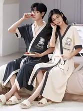 男女兼用 夏用コットン製 バスローブ【短袖・カジュアルデザイン】（セットアップ対応）